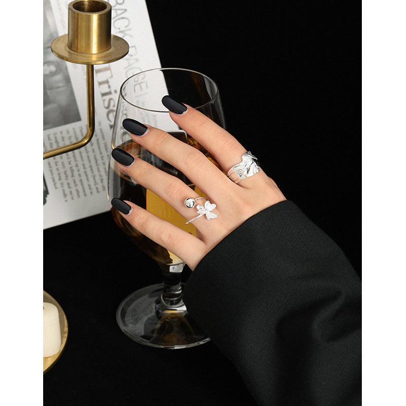 Lovcia Adjustable 925 Sterling Silver Ball Clover Ring Gold-Rings-Yellow Gold-Yellow Gold