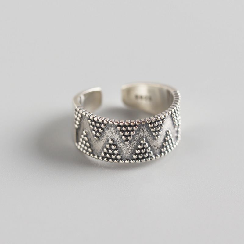 Lovcia Adjustable 925 Sterling Silver Dots Wide 8.5mm Ring-Rings-
