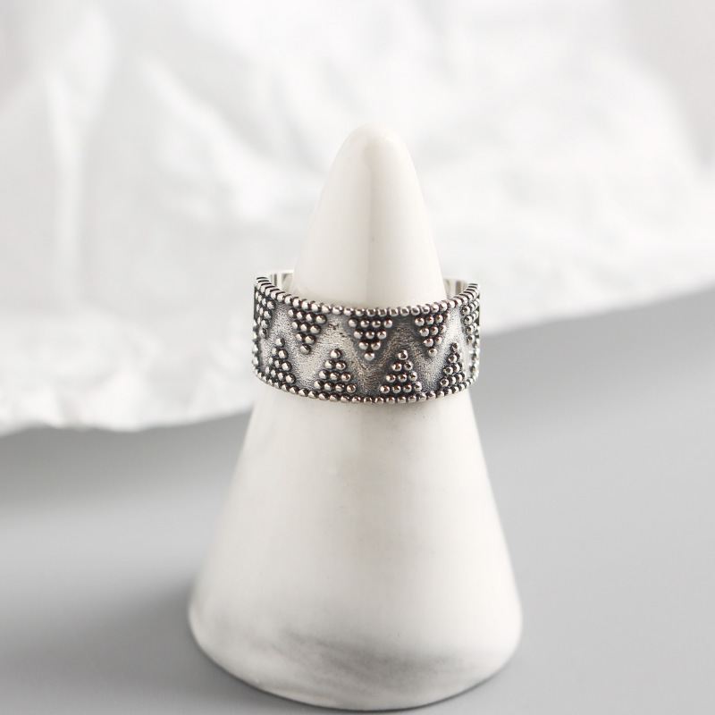 Lovcia Adjustable 925 Sterling Silver Dots Wide 8.5mm Ring-Rings-