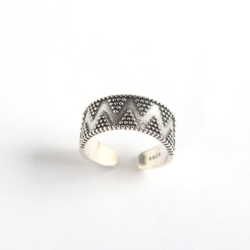 Lovcia Adjustable 925 Sterling Silver Dots Wide 8.5mm Ring-Rings-