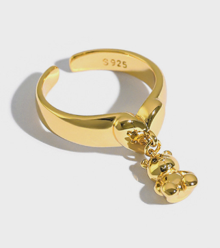 Lovcia Adjustable 925 Sterling Silver Gold Tone Bear Ring-Rings-Yellow Gold-