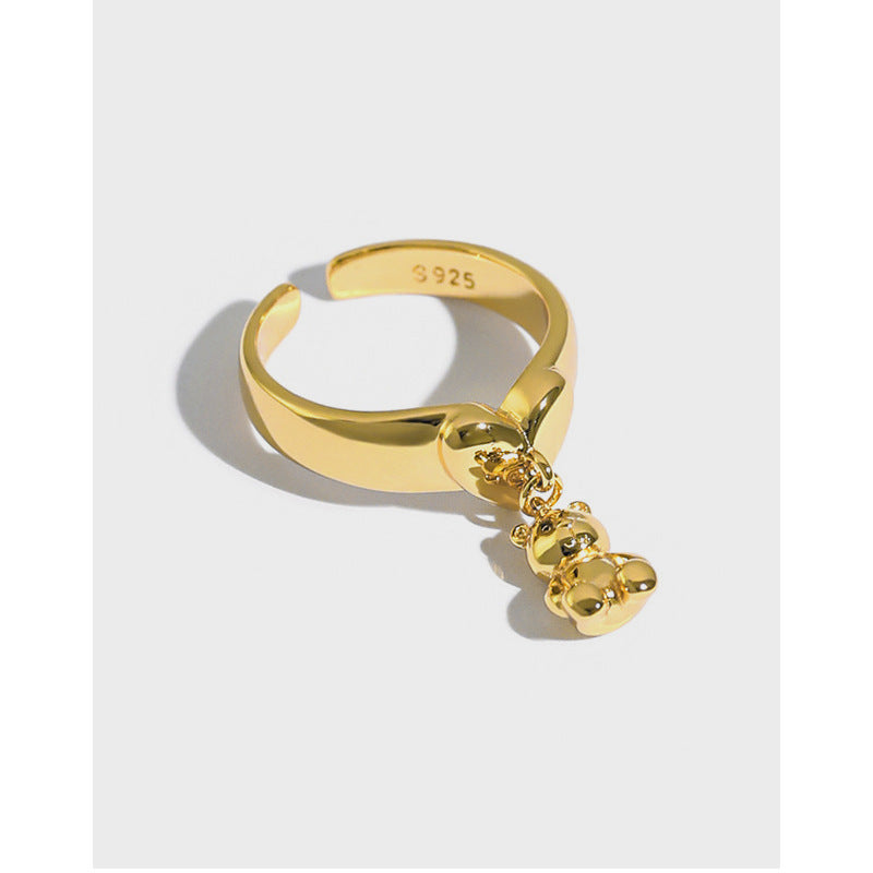 Lovcia Adjustable 925 Sterling Silver Gold Tone Bear Ring-Rings-Yellow Gold-
