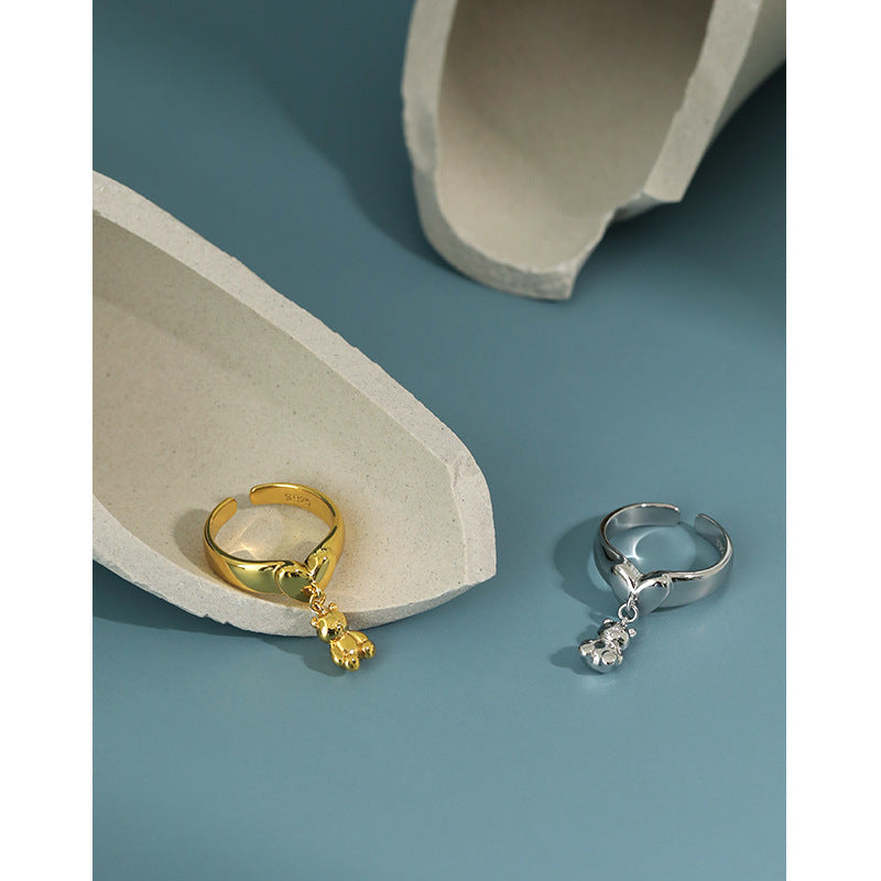 Lovcia Adjustable 925 Sterling Silver Gold Tone Bear Ring-Rings-Yellow Gold-