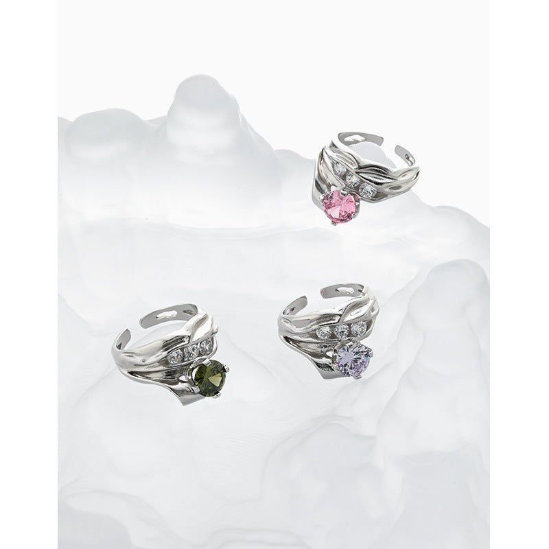 Lovcia Adjustable 925 Sterling Silver Ring Cubic Zirconia-Rings-Green CZ-Green CZ