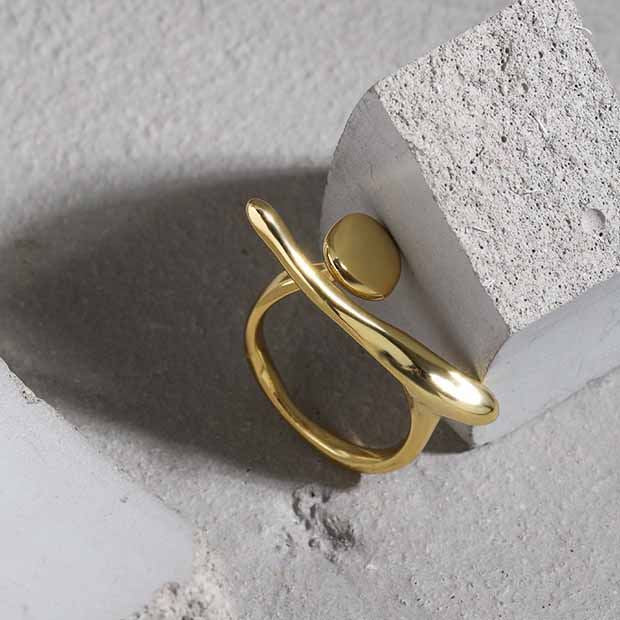 Lovcia Adjustable 925 Sterling Silver Ring Gold OT Shape-Rings-Yellow Gold-Yellow Gold