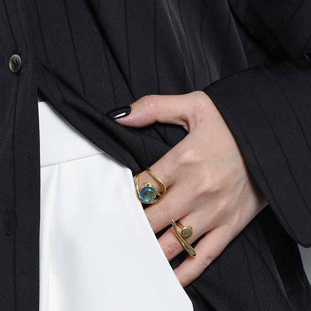 Lovcia Adjustable 925 Sterling Silver Ring Gold OT Shape-Rings-Yellow Gold-Yellow Gold