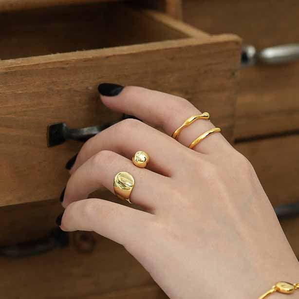 Lovcia Adjustable 925 Sterling Silver Ring Gold Plated-Rings-Silver-Silver