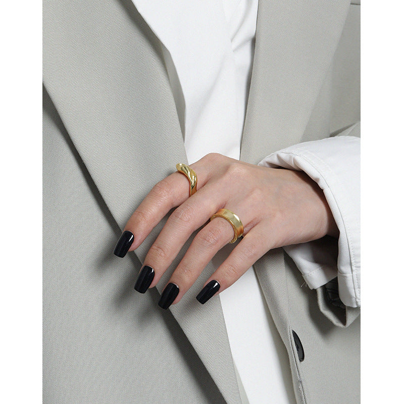 Lovcia Adjustable 925 Sterling Silver Ring Gold Tone Border-Rings-Yellow Gold-Yellow Gold