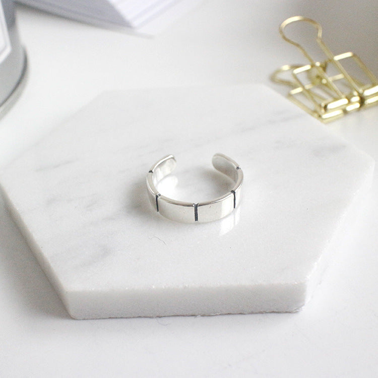 Lovcia Adjustable 925 Sterling Silver Ring in Geometric Block Style-Rings-