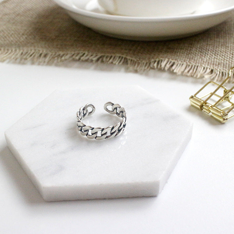 Lovcia Adjustable 925 Sterling Silver Ring in Vintage Style-Rings-