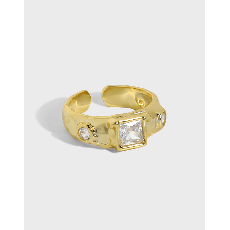 Lovcia Adjustable 925 Sterling Silver Ring Square CZ Gold-Rings-Yellow Gold-Yellow Gold
