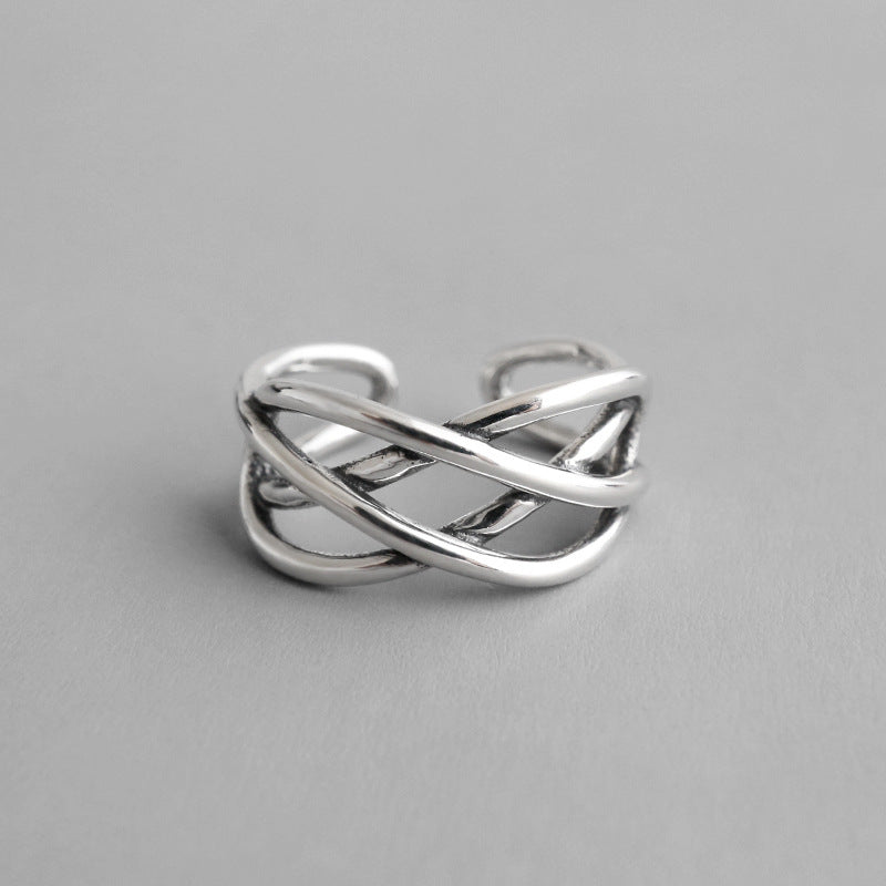 Lovcia Adjustable 925 Sterling Silver Ring Twisted Cross-Rings-Vintage-Vintage
