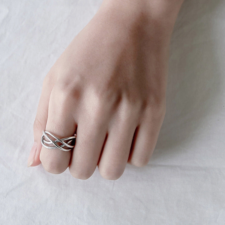 Lovcia Adjustable 925 Sterling Silver Ring Twisted Cross-Rings-Vintage-Vintage