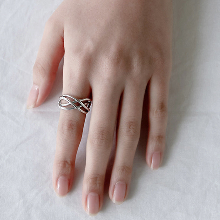 Lovcia Adjustable 925 Sterling Silver Ring Twisted Cross-Rings-Vintage-Vintage