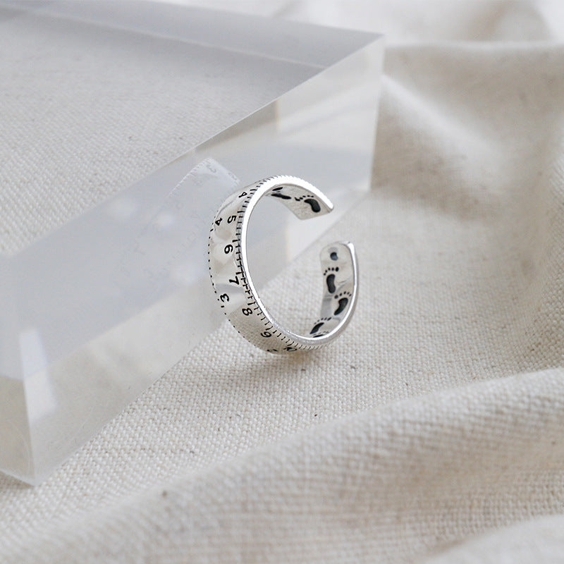 Lovcia Adjustable 925 Sterling Silver Ruler Footprint Ring-Rings-Vintage-Vintage