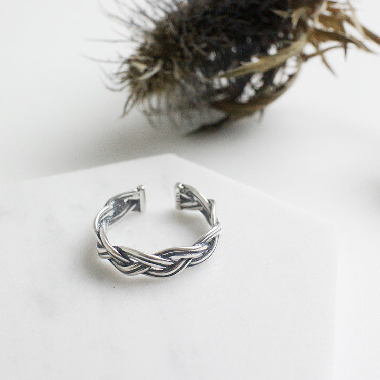 Lovcia Adjustable 925 Sterling Silver Twist Rope Ring-Rings-