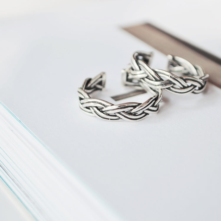 Lovcia Adjustable 925 Sterling Silver Twist Rope Ring-Rings-