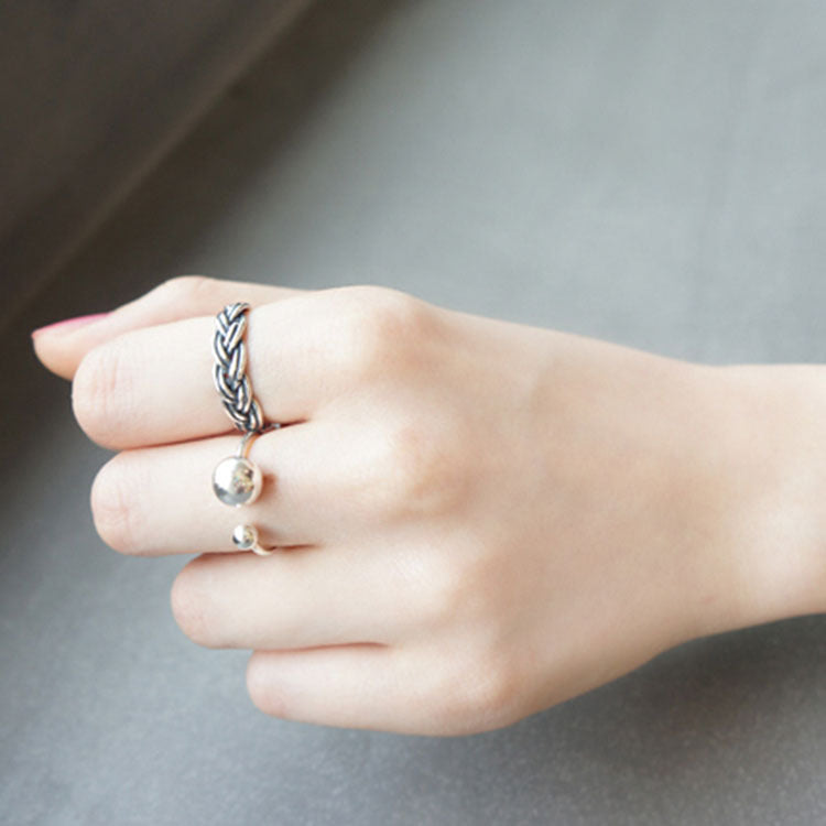 Lovcia Adjustable 925 Sterling Silver Twist Rope Ring-Rings-