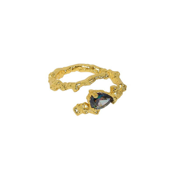 Lovcia Adjustable Black Waterdrop CZ Ring Sterling Silver-Rings-Yellow Gold-Yellow Gold