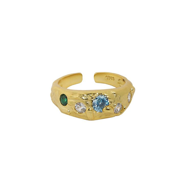 Lovcia Adjustable Colorful CZ Ring 925 Sterling Silver-Rings-Yellow Gold & Red Cz-Yellow Gold & Red Cz