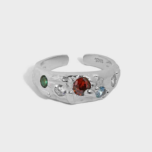 Lovcia Adjustable Colorful CZ Ring 925 Sterling Silver-Rings-Yellow Gold & Red Cz-Yellow Gold & Red Cz