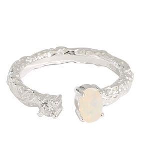 Lovcia Adjustable Created Opal CZ Ring 925 Silver Gold Tone-Rings-Silver-Silver