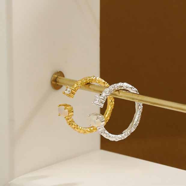 Lovcia Adjustable Created Opal CZ Ring 925 Silver Gold Tone-Rings-Yellow Gold-Yellow Gold