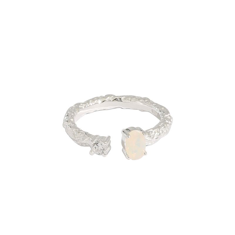 Lovcia Adjustable Created Opal CZ Ring 925 Silver Gold Tone-Rings-Yellow Gold-Yellow Gold