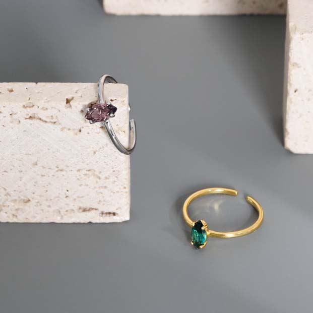 Lovcia Adjustable Created Tourmaline Ring Gold Plated 925-Rings-Yellow Gold-Yellow Gold
