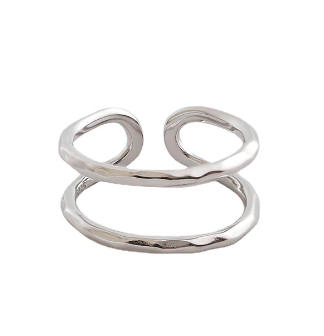 Lovcia Adjustable Double Layer Gold Plated Ring 925 Silver-Rings-Rhodium-Rhodium