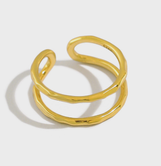 Lovcia Adjustable Double Layer Gold Plated Ring 925 Silver-Rings-Yellow Gold-Yellow Gold