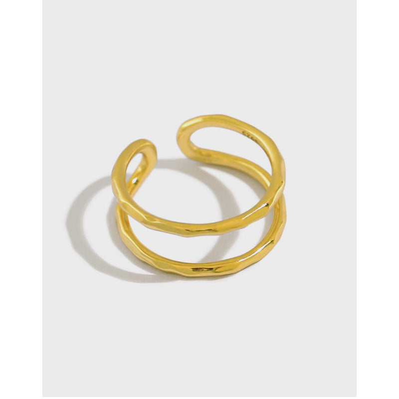 Lovcia Adjustable Double Layer Gold Plated Ring 925 Silver-Rings-Yellow Gold-Yellow Gold