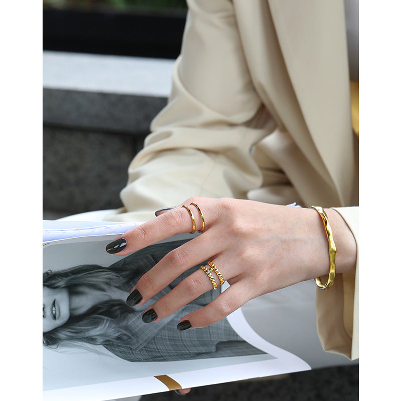 Lovcia Adjustable Double Layer Gold Plated Ring 925 Silver-Rings-Yellow Gold-Yellow Gold