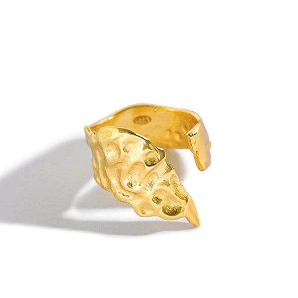 Lovcia Adjustable Feather Ring Gold Tone 925 Silver-Rings-Yellow Gold-Yellow Gold