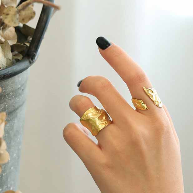 Lovcia Adjustable Feather Ring Gold Tone 925 Silver-Rings-Yellow Gold-Yellow Gold