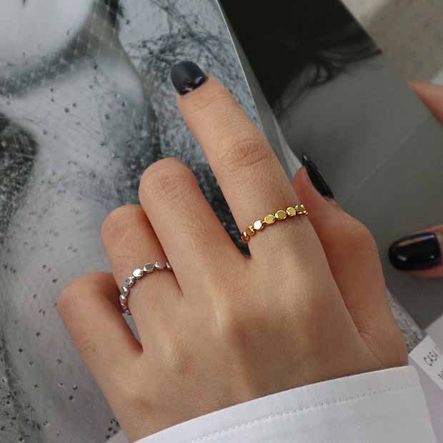 Lovcia Adjustable Geometry Bead Ring 18K Gold Plated 925-Rings-Us 7-Yellow Gold-Us 7
