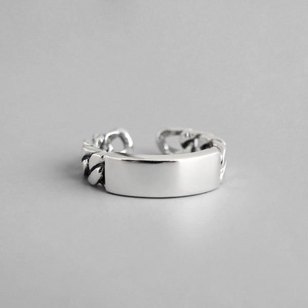 Lovcia Adjustable Geometry Rectangular Chain Ring 925 Silver-Rings-Rhodium-Rhodium