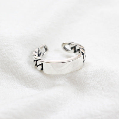 Lovcia Adjustable Geometry Rectangular Chain Ring 925 Silver-Rings-Rhodium-Rhodium