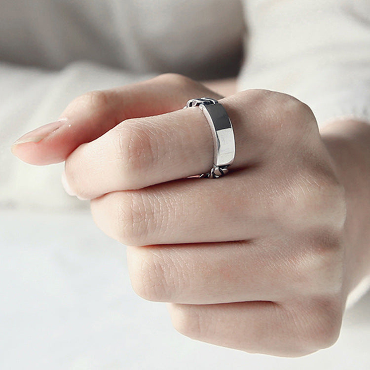 Lovcia Adjustable Geometry Rectangular Chain Ring 925 Silver-Rings-Rhodium-Rhodium