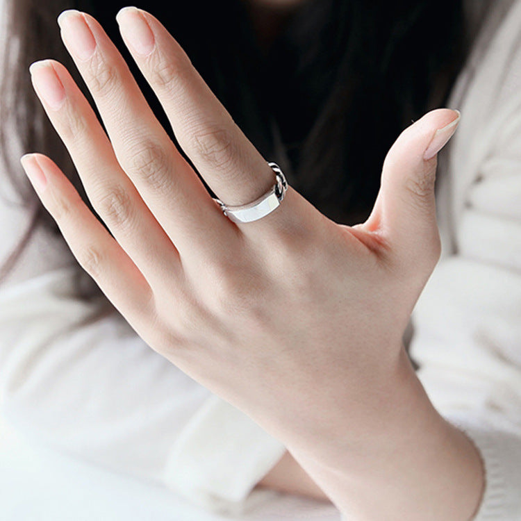 Lovcia Adjustable Geometry Rectangular Chain Ring 925 Silver-Rings-Rhodium-Rhodium