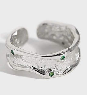 Lovcia Adjustable Gold 925 Sterling Silver Green CZ Ring-Rings-Silver-Silver