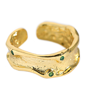 Lovcia Adjustable Gold 925 Sterling Silver Green CZ Ring-Rings-Yellow Gold-Yellow Gold