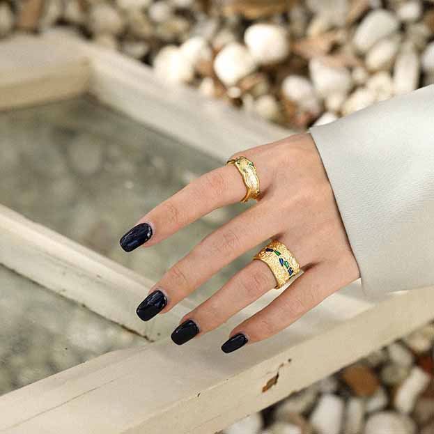 Lovcia Adjustable Gold 925 Sterling Silver Green CZ Ring-Rings-Yellow Gold-Yellow Gold