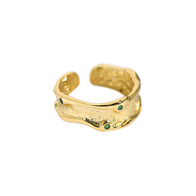 Lovcia Adjustable Gold 925 Sterling Silver Green CZ Ring-Rings-Yellow Gold-Yellow Gold