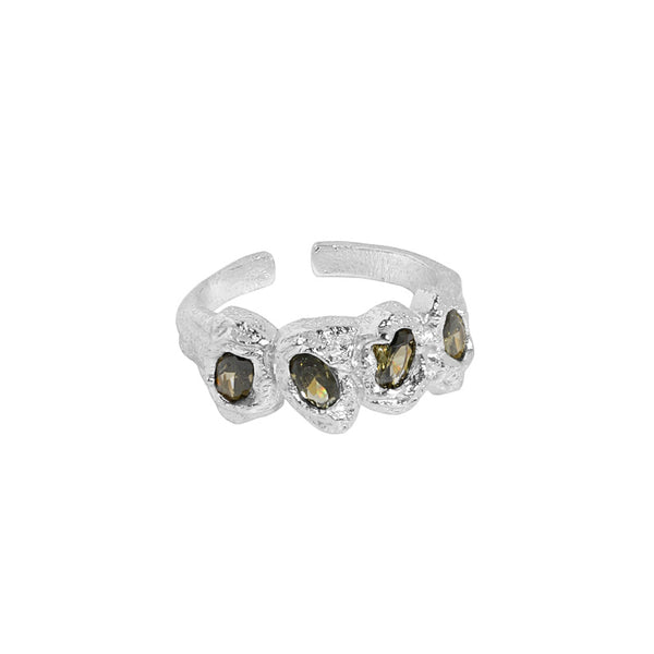 Lovcia Adjustable Gold CZ Ring 4 Stone 925 Sterling Silver-Rings-Yellow Gold-Yellow Gold