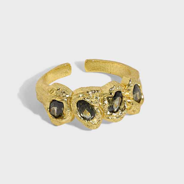Lovcia Adjustable Gold CZ Ring 4 Stone 925 Sterling Silver-Rings-Yellow Gold-Yellow Gold