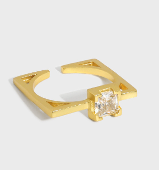 Lovcia Adjustable Gold CZ Ring Square Geometry 925-Rings-Yellow Gold-Yellow Gold