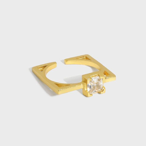 Lovcia Adjustable Gold CZ Ring Square Geometry 925-Rings-Yellow Gold-Yellow Gold