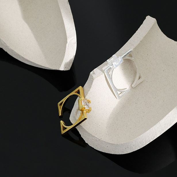 Lovcia Adjustable Gold CZ Ring Square Geometry 925-Rings-Yellow Gold-Yellow Gold