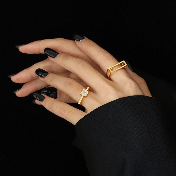 Lovcia Adjustable Gold CZ Ring Square Geometry 925-Rings-Yellow Gold-Yellow Gold